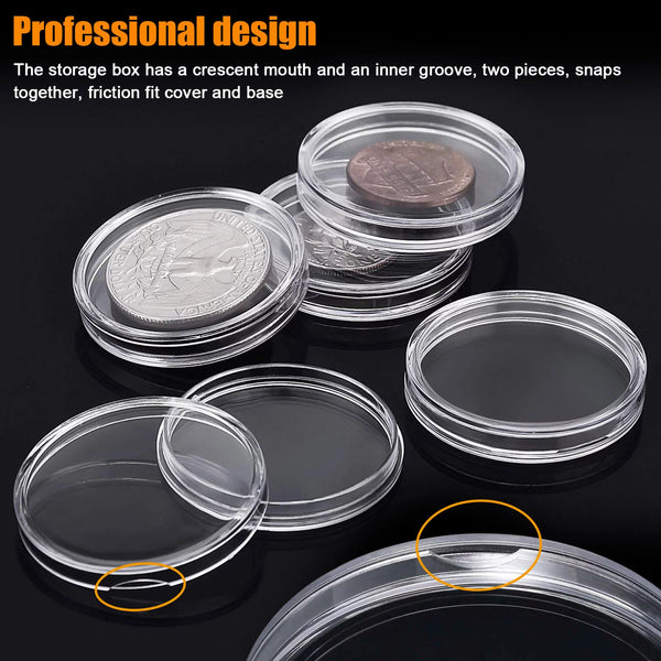 38mm Coin Holder Capsules, Clear Round Plastic Coin Container Case, Plastic Storage Organizer Box for Coin Collection Supplies 100pcs