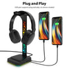 LED Headphone Stand, RGB Gaming Headset Stand with USB-C Charging Ports for Mobile Devices