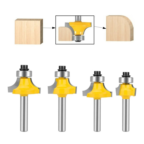 4 PCS 1/4" Shank Roundover Edging Router Bit Set Corner Rounding Edge Forming Roundover Beading Router Bit Set - 5/16" 3/16" 1/4" 1/8" Radius